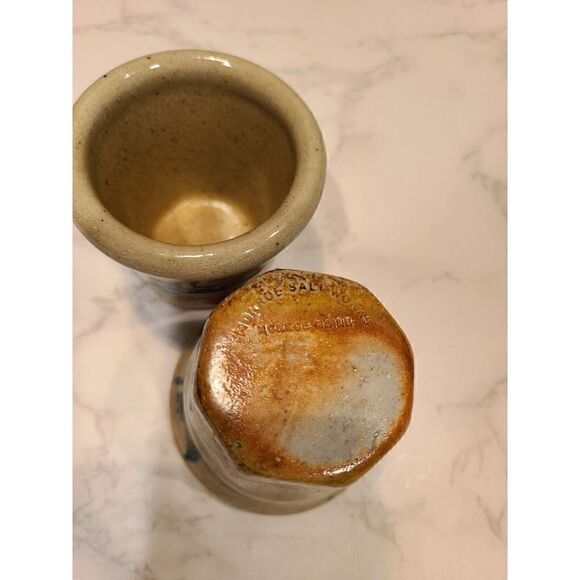 Monroe Pottery 2.5" Salt Works Maine Holly Holiday Toothpick Holder Votive Set 2 - Picture 4 of 11